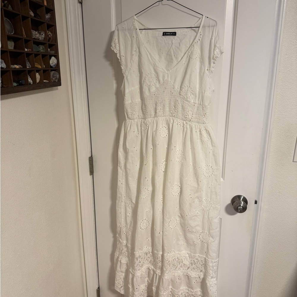 White Tiered Ruffled Maxi Dress V-Neck